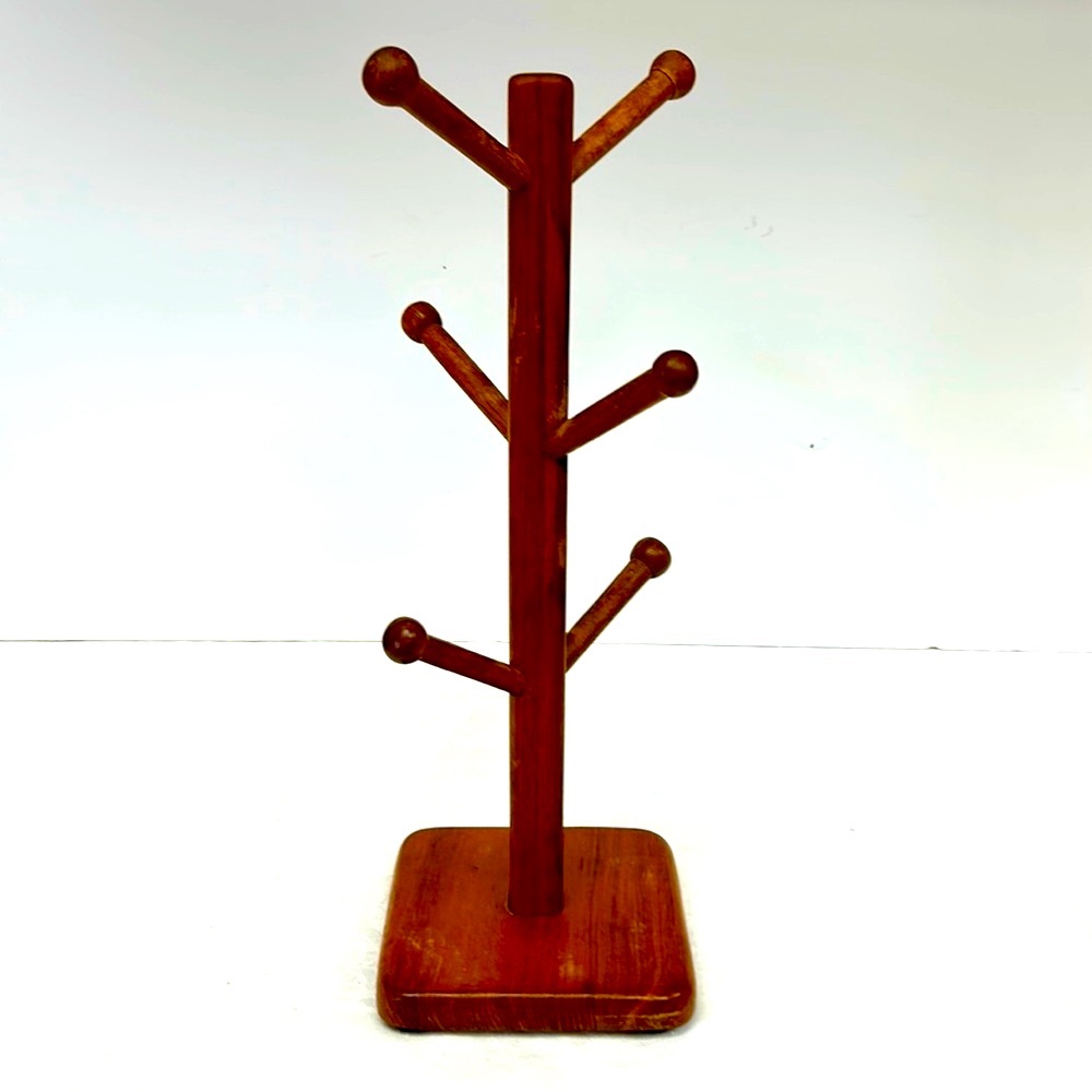 Vintage 15” handmade wooden  6 peg mug tree made in Thailand Handmade